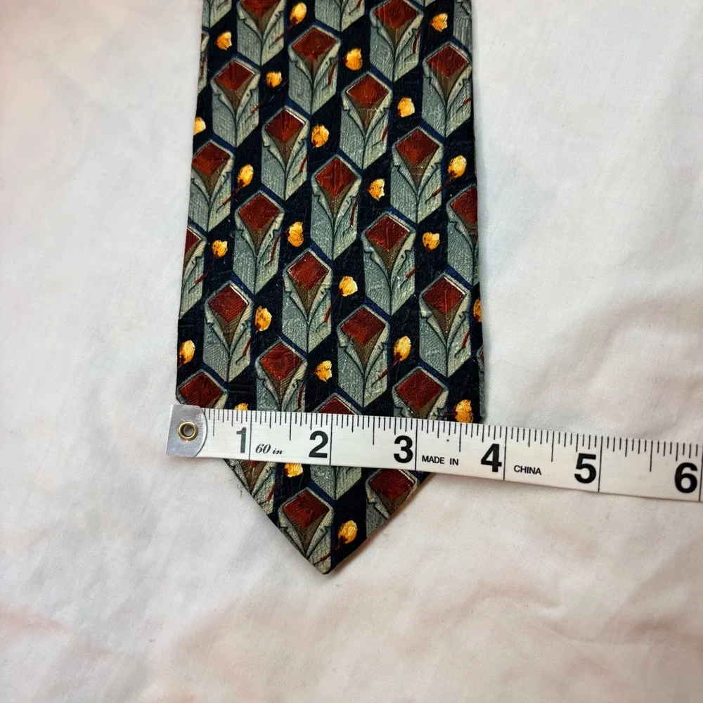 Ermenegildo Zegna Silk Tie Navy‎ Burgundy Gold Geometric Diamond Made in Italy